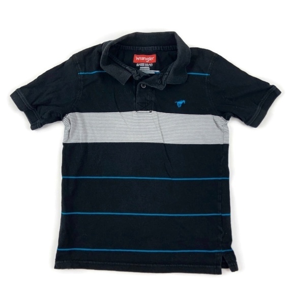 Wrangler Kids Boys Polo Shirt Short Sleeve Stripes Blue Small - Picture 1 of 8